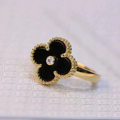 [LORA]CLOVER ONYX RING GOLD DIAMOND