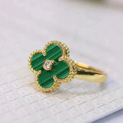 [LORA]CLOVER MALACHITE RING GOLD DIAMOND