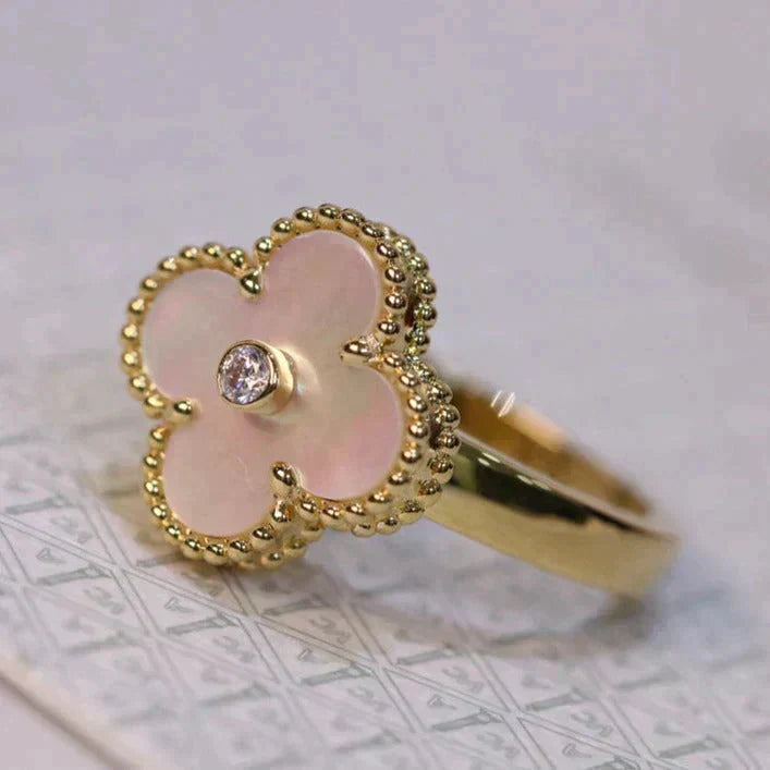 [LORA]CLOVER PINK MOP RING GOLD DIAMOND