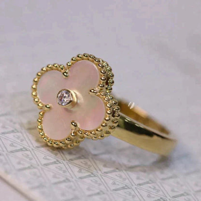 [LORA]CLOVER PINK MOP RING GOLD DIAMOND