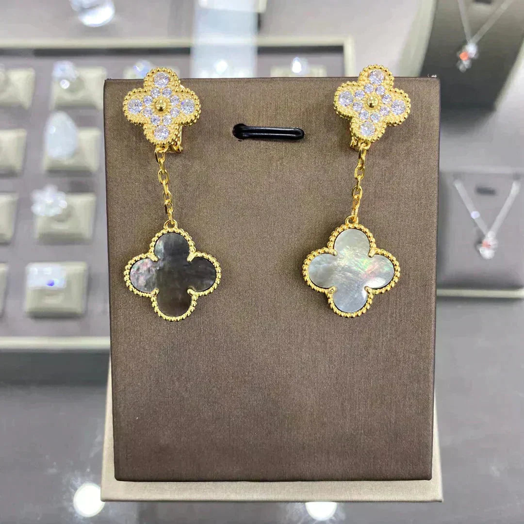 [Lora]CLOVER  2 MOTIFS  DIAMOND  EARRINGS (MULTIPLE CHOICESç´