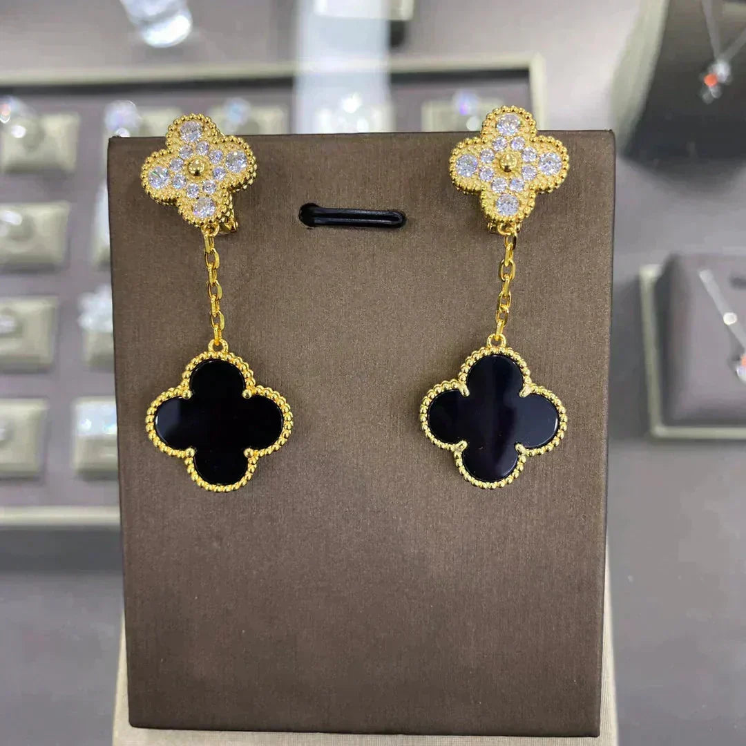 [Lora]CLOVER  2 MOTIFS  DIAMOND  EARRINGS (MULTIPLE CHOICESç´