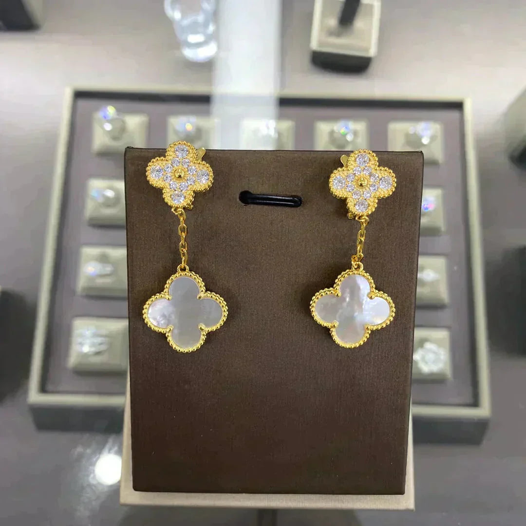 [Lora]CLOVER  2 MOTIFS  DIAMOND  EARRINGS (MULTIPLE CHOICESç´
