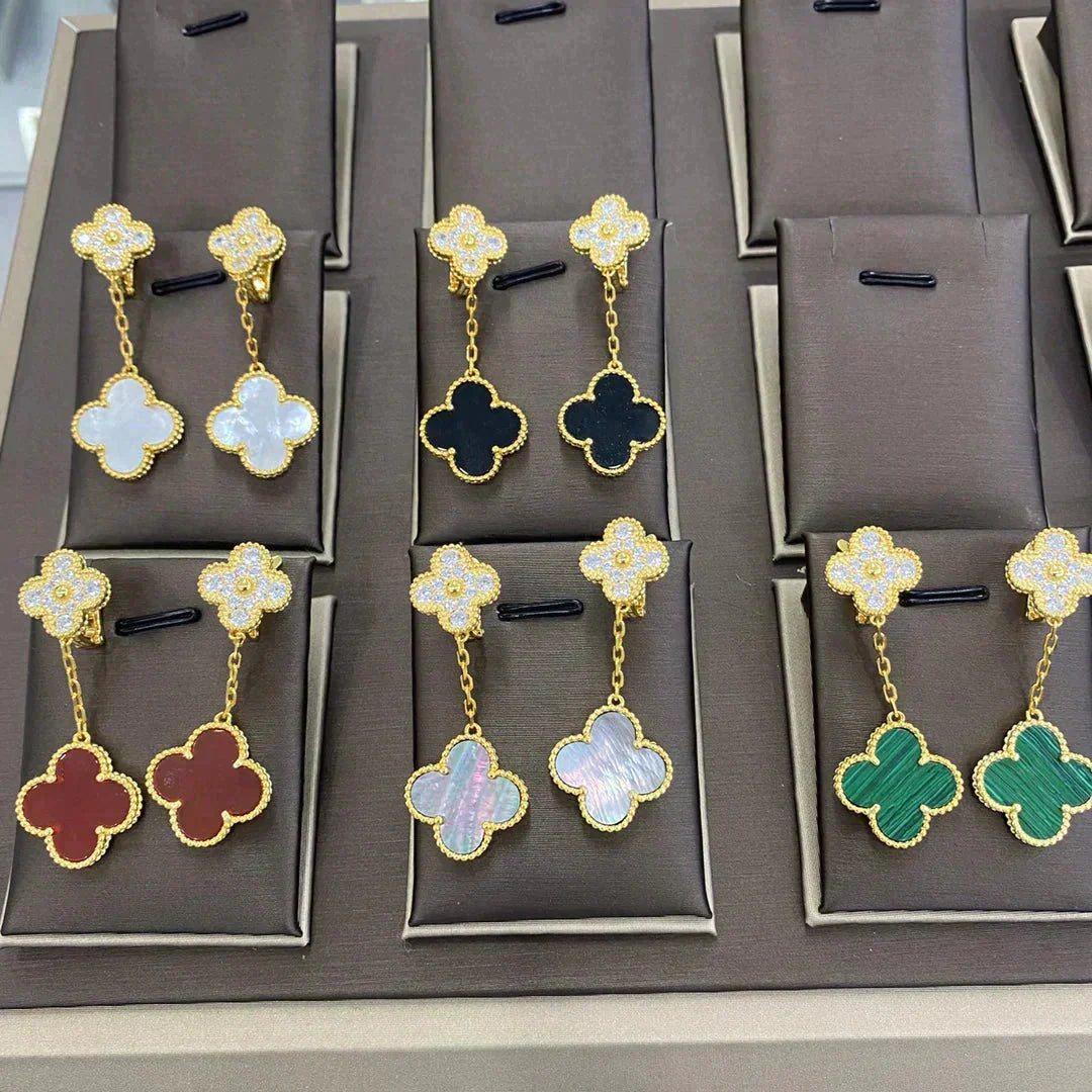 [Lora]CLOVER  2 MOTIFS  DIAMOND  EARRINGS (MULTIPLE CHOICESç´