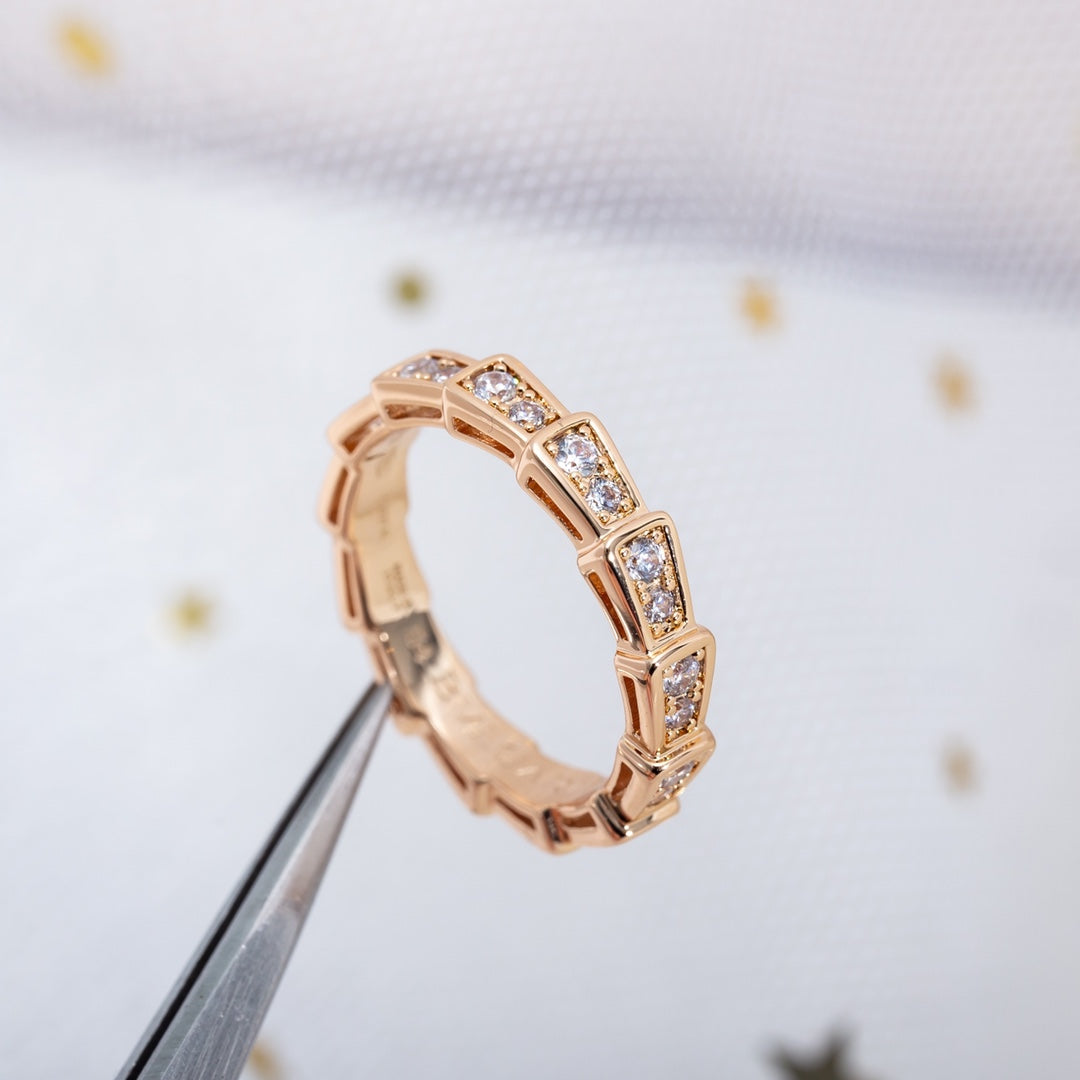 [LORA]SERPENTI RING PINK GOLD DIAMOND PAVED 3MM