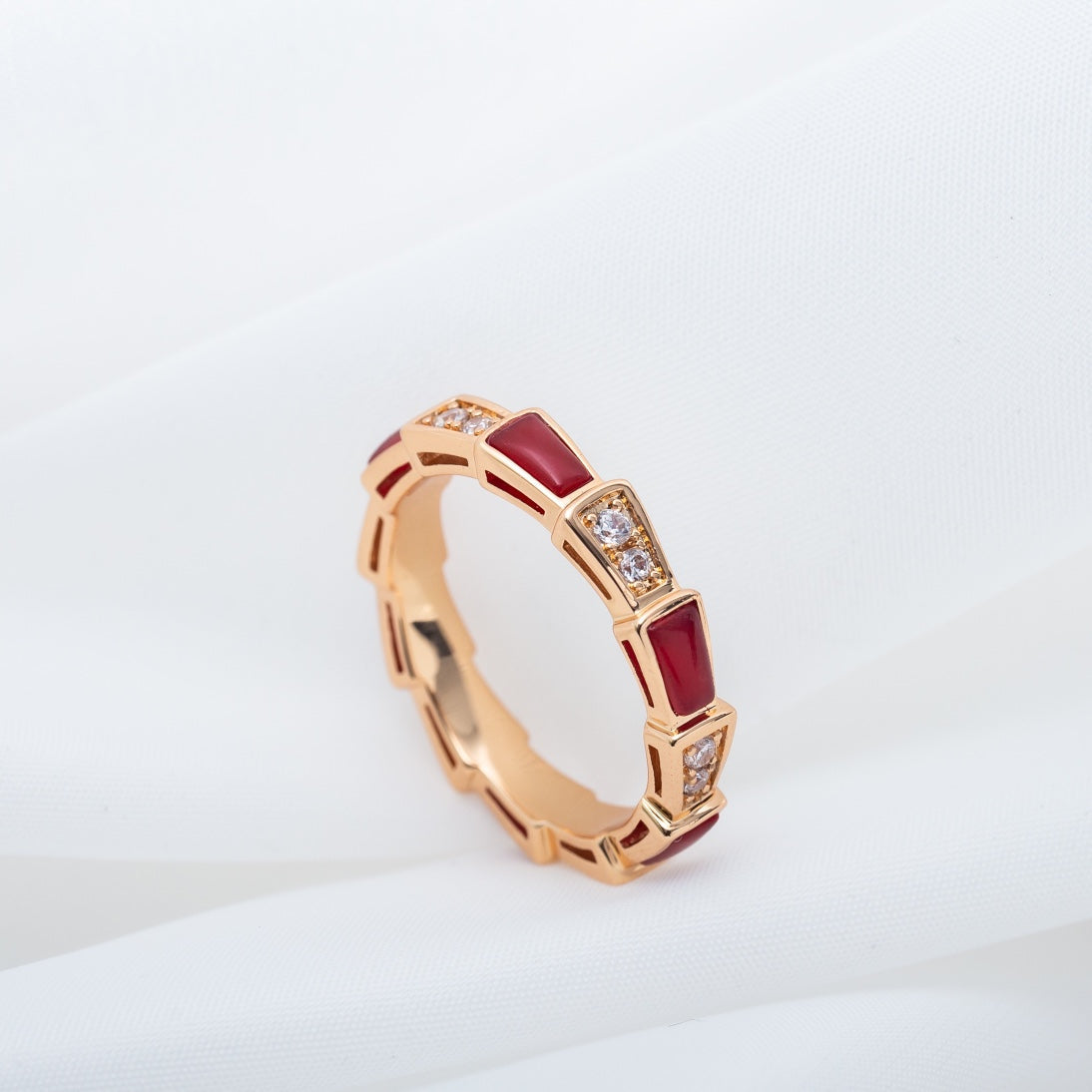 [LORA]SERPENTI RING PINK GOLD CARNELIAN DIAMOND 3MM