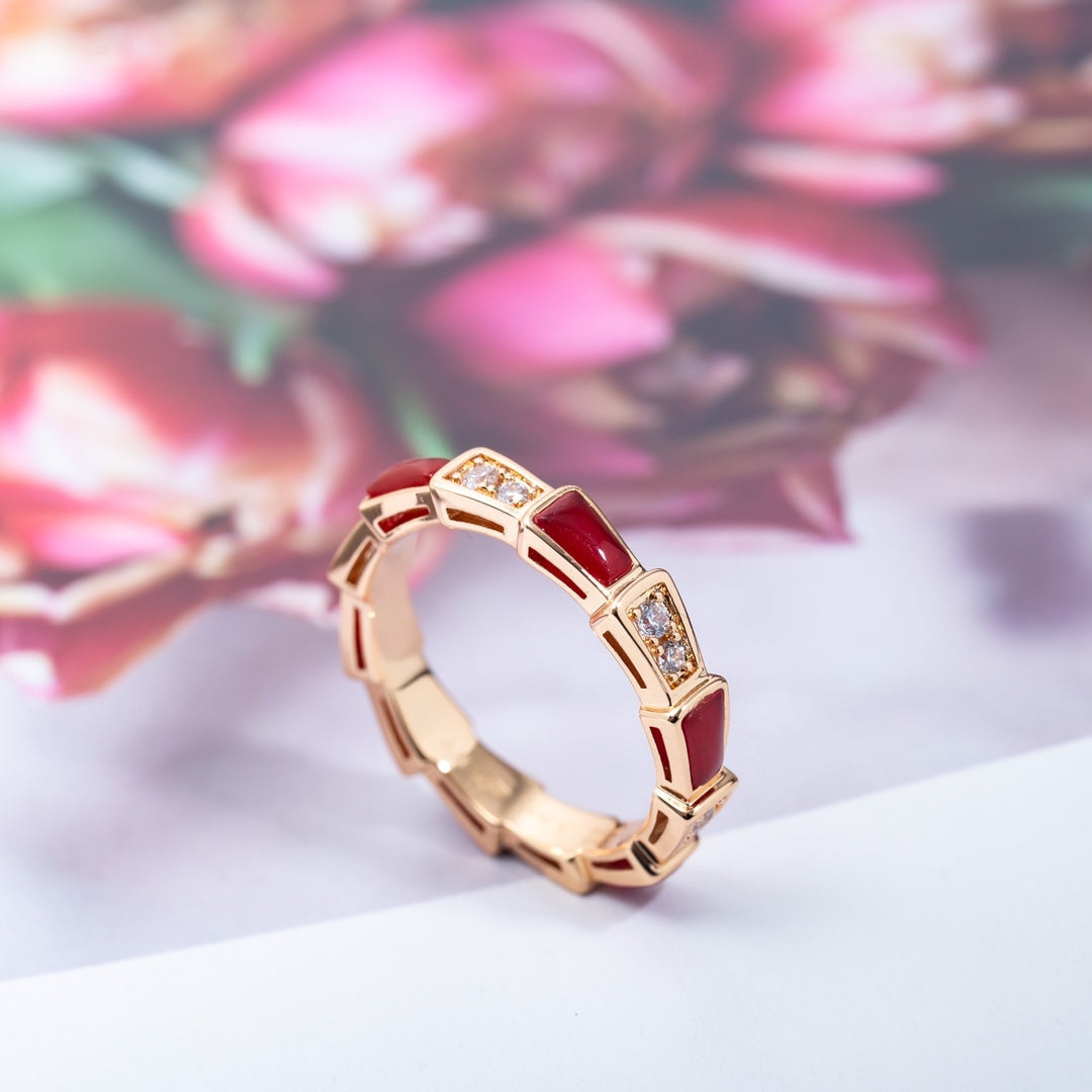 [LORA]SERPENTI RING PINK GOLD CARNELIAN DIAMOND 3MM