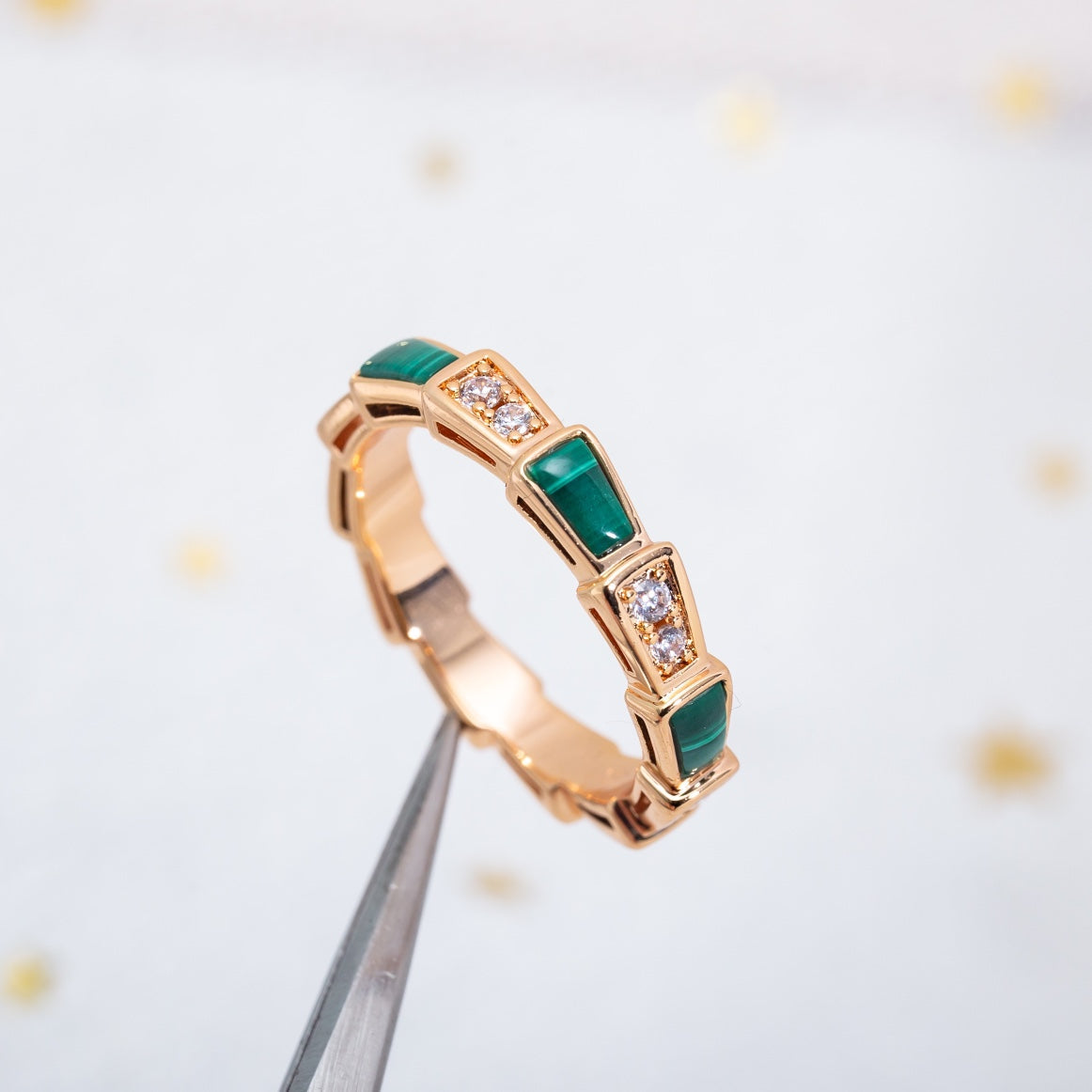 [LORA]SERPENTI RING PINK GOLD MALACHITE DIAMOND 3MM