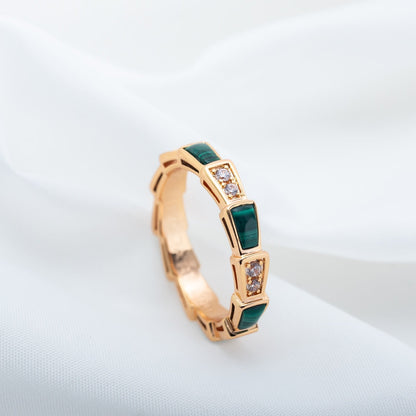 [LORA]SERPENTI RING PINK GOLD MALACHITE DIAMOND 3MM