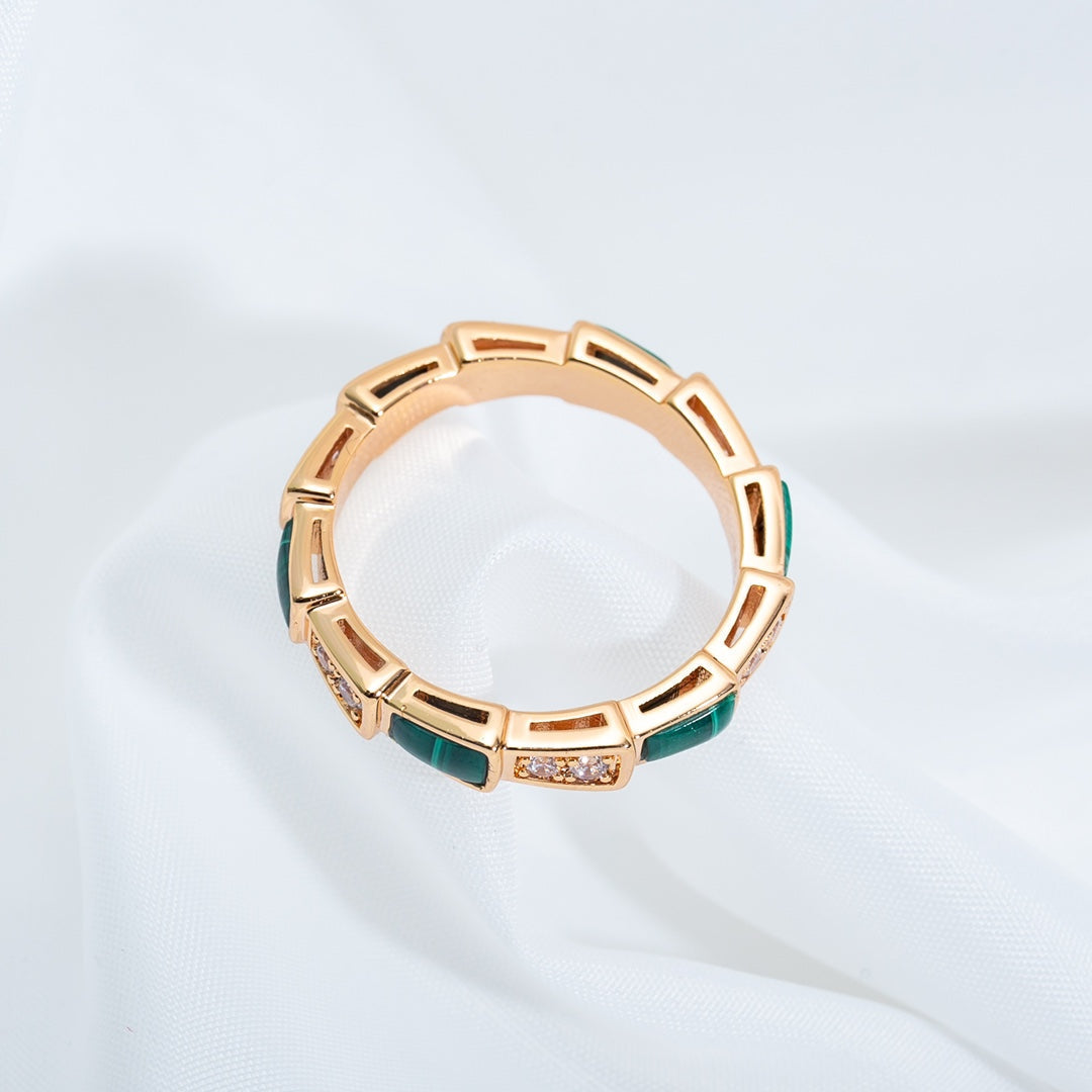 [LORA]SERPENTI RING PINK GOLD MALACHITE DIAMOND 3MM