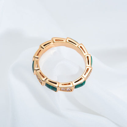 [LORA]SERPENTI RING PINK GOLD MALACHITE DIAMOND 3MM