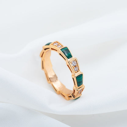 [LORA]SERPENTI RING PINK GOLD MALACHITE DIAMOND 3MM