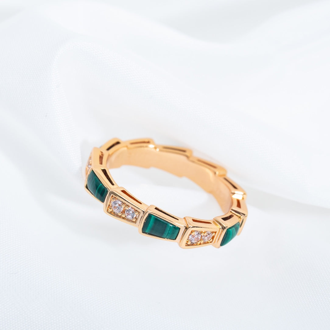 [LORA]SERPENTI RING PINK GOLD MALACHITE DIAMOND 3MM