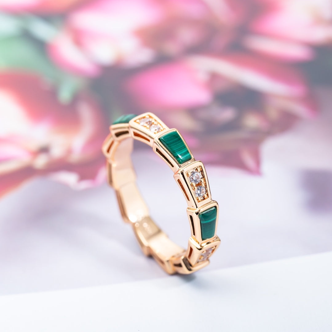 [LORA]SERPENTI RING PINK GOLD MALACHITE DIAMOND 3MM