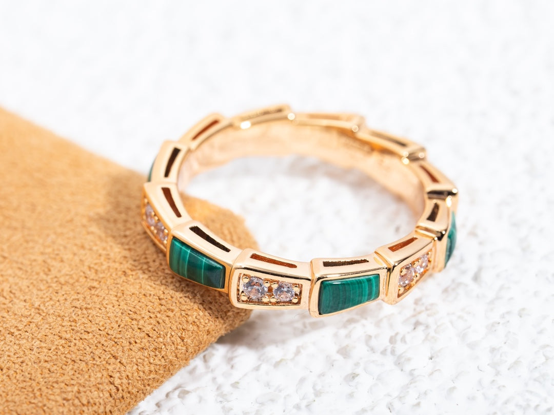 [LORA]SERPENTI RING PINK GOLD MALACHITE DIAMOND 3MM