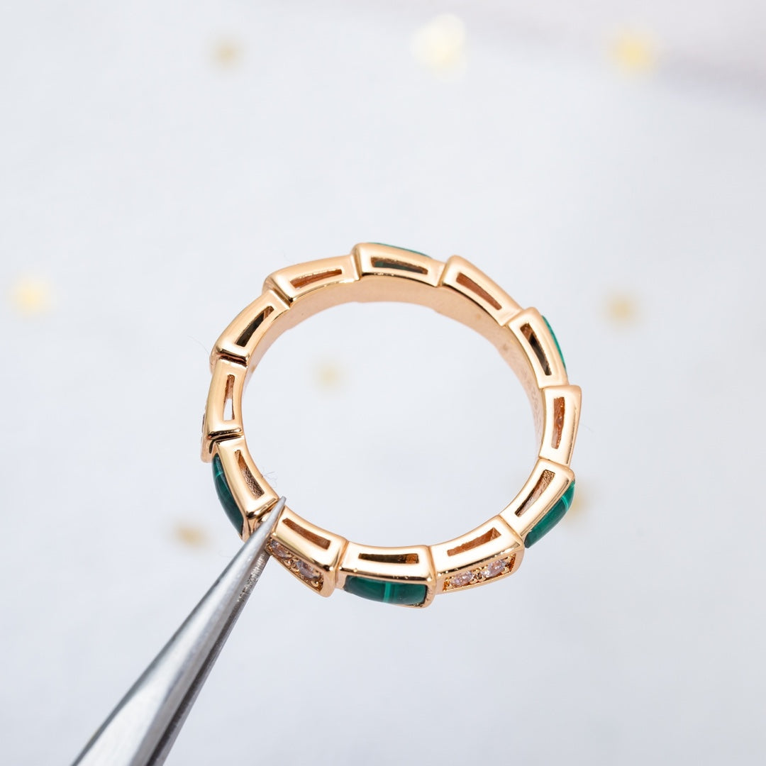 [LORA]SERPENTI RING PINK GOLD MALACHITE DIAMOND 3MM