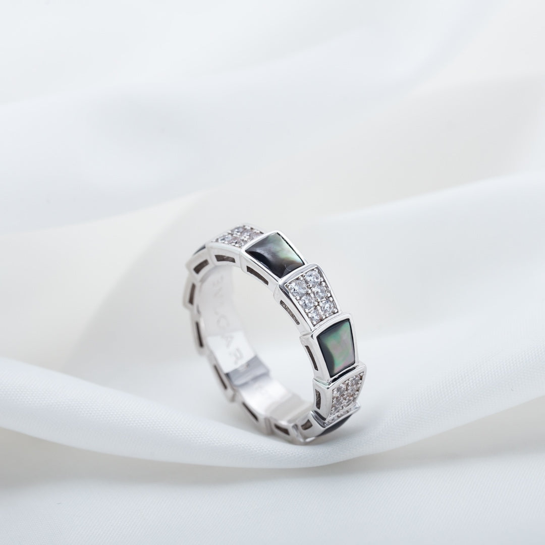 [LORA]SERPENTI RING SILVER DIAMOND BLACK MOP 4MM