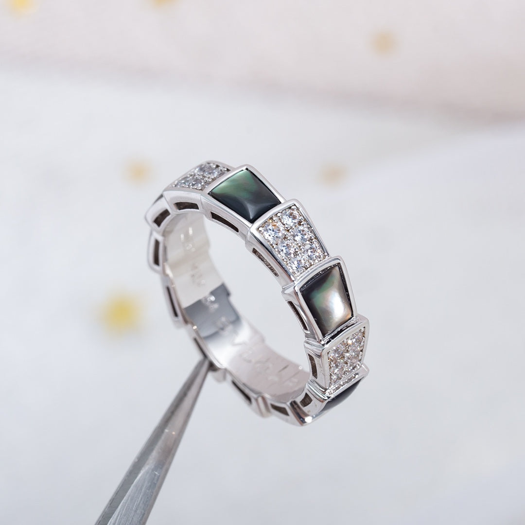 [LORA]SERPENTI RING SILVER DIAMOND BLACK MOP 4MM