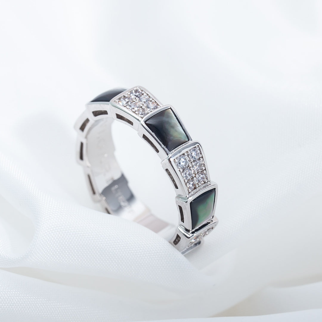 [LORA]SERPENTI RING SILVER DIAMOND BLACK MOP 4MM
