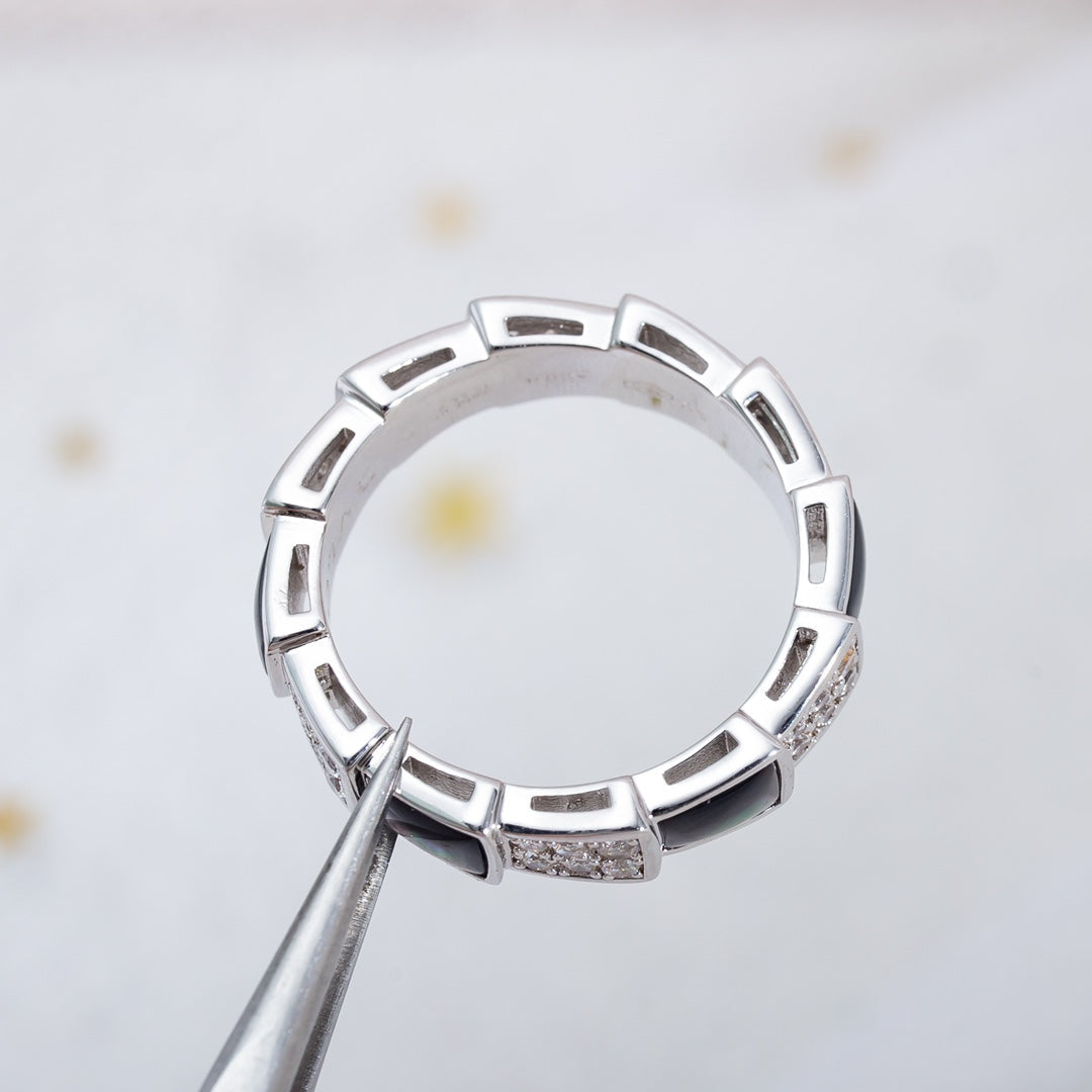 [LORA]SERPENTI RING SILVER DIAMOND BLACK MOP 4MM