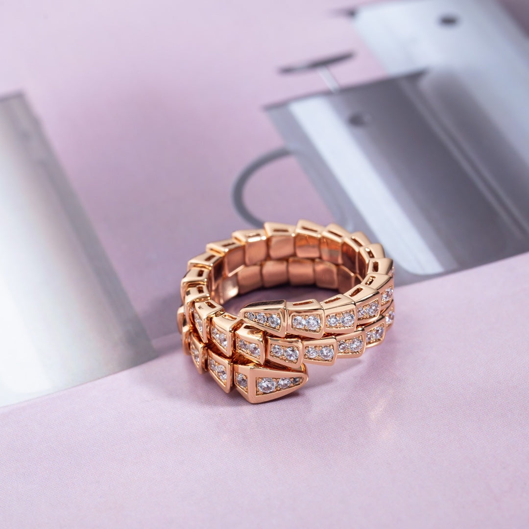 [LORA]SERPENTI RING PINK GOLD DIAMOND DOUBLE ROW