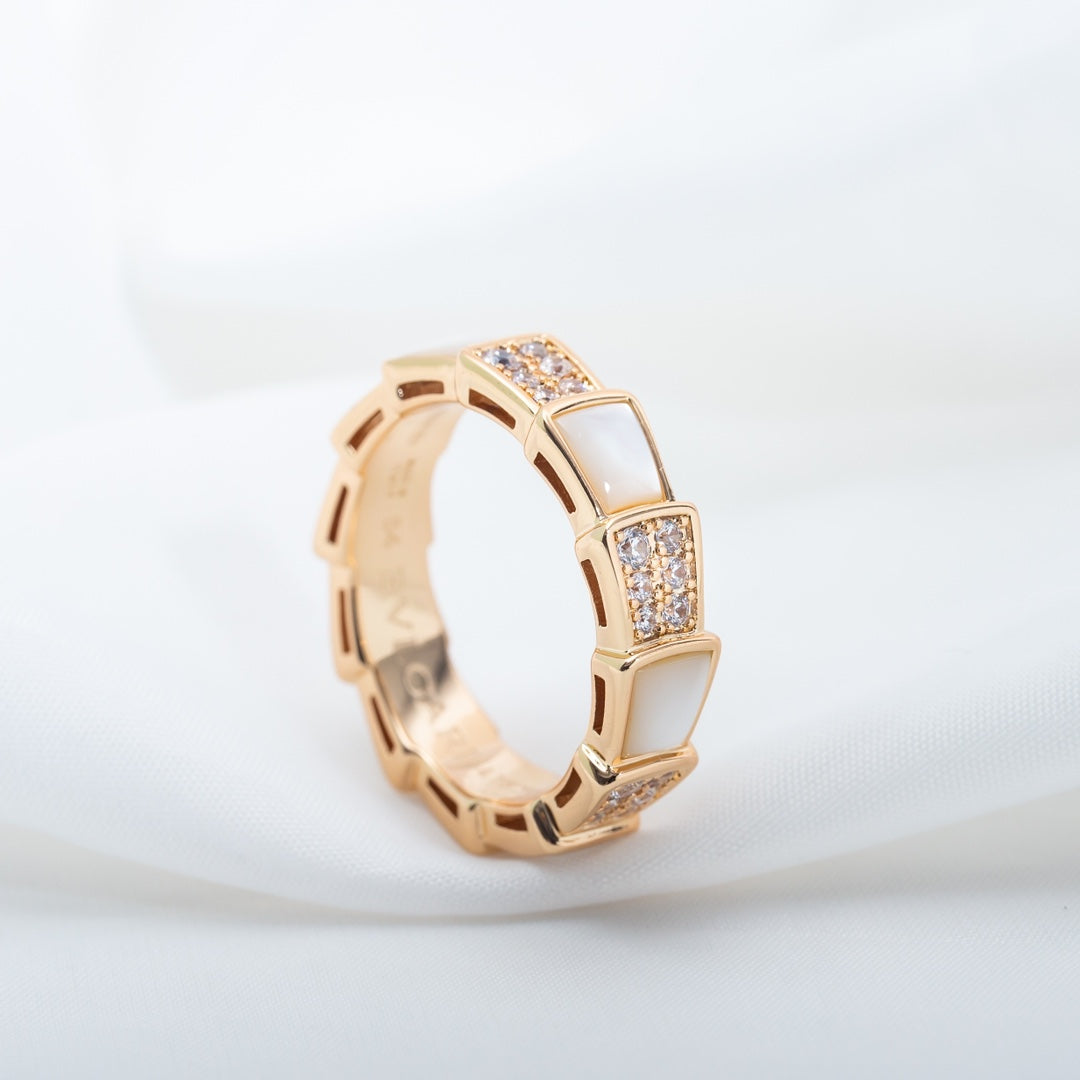 [LORA]SERPENTI RING PINK GOLD MOP DIAMOND PAVED 4MM
