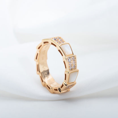 [LORA]SERPENTI RING PINK GOLD MOP DIAMOND PAVED 4MM