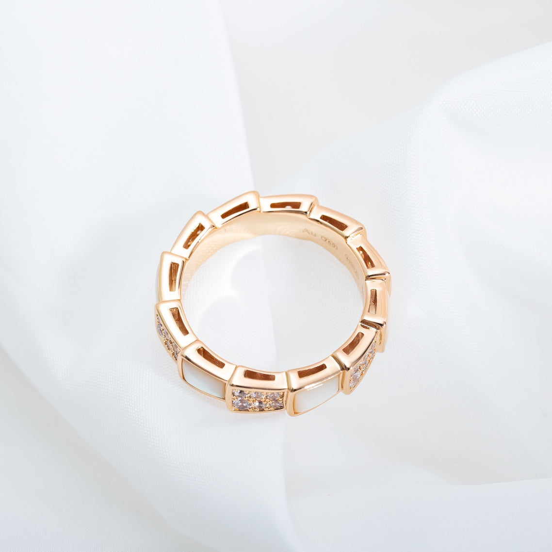[LORA]SERPENTI RING PINK GOLD MOP DIAMOND PAVED 4MM