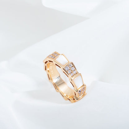 [LORA]SERPENTI RING PINK GOLD MOP DIAMOND PAVED 4MM