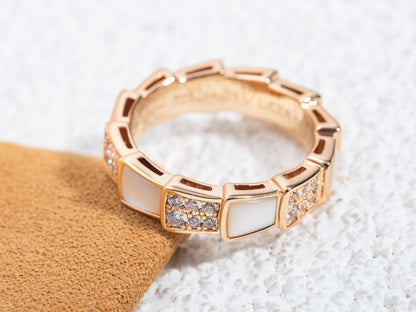 [LORA]SERPENTI RING PINK GOLD MOP DIAMOND PAVED 4MM