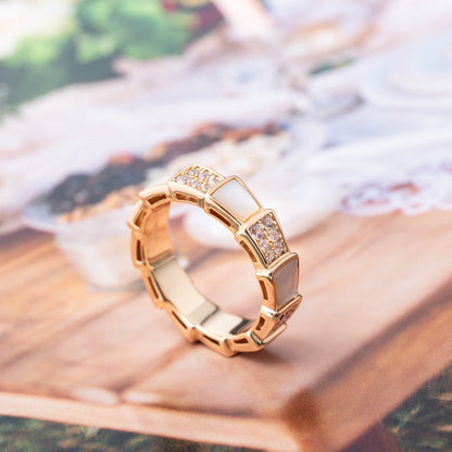 [LORA]SERPENTI RING PINK GOLD MOP DIAMOND PAVED 4MM