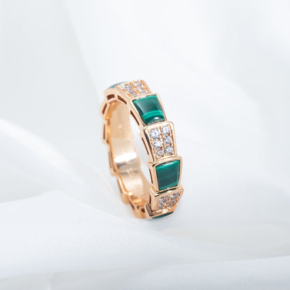 [LORA]SERPENTI RING PINK GOLD MALACHITE DIAMOND PAVED 4MM