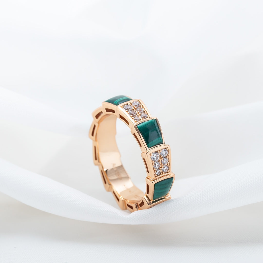 [LORA]SERPENTI RING PINK GOLD MALACHITE DIAMOND PAVED 4MM