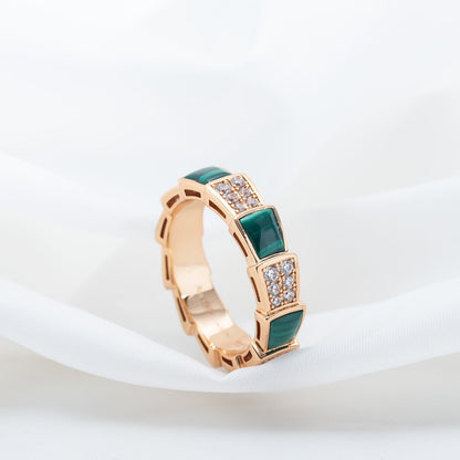 [LORA]SERPENTI RING PINK GOLD MALACHITE DIAMOND PAVED 4MM