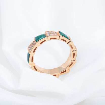 [LORA]SERPENTI RING PINK GOLD MALACHITE DIAMOND PAVED 4MM
