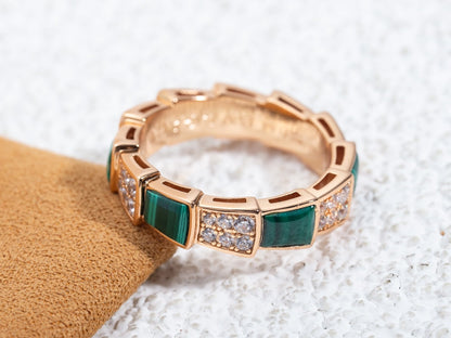 [LORA]SERPENTI RING PINK GOLD MALACHITE DIAMOND PAVED 4MM