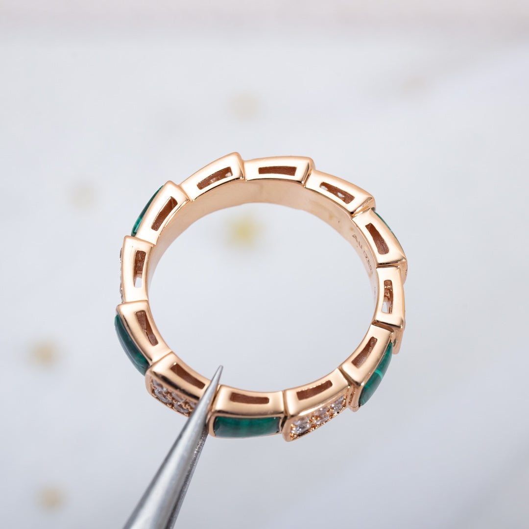 [LORA]SERPENTI RING PINK GOLD MALACHITE DIAMOND PAVED 4MM