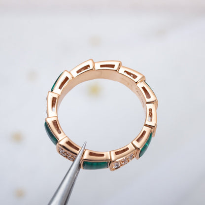 [LORA]SERPENTI RING PINK GOLD MALACHITE DIAMOND PAVED 4MM