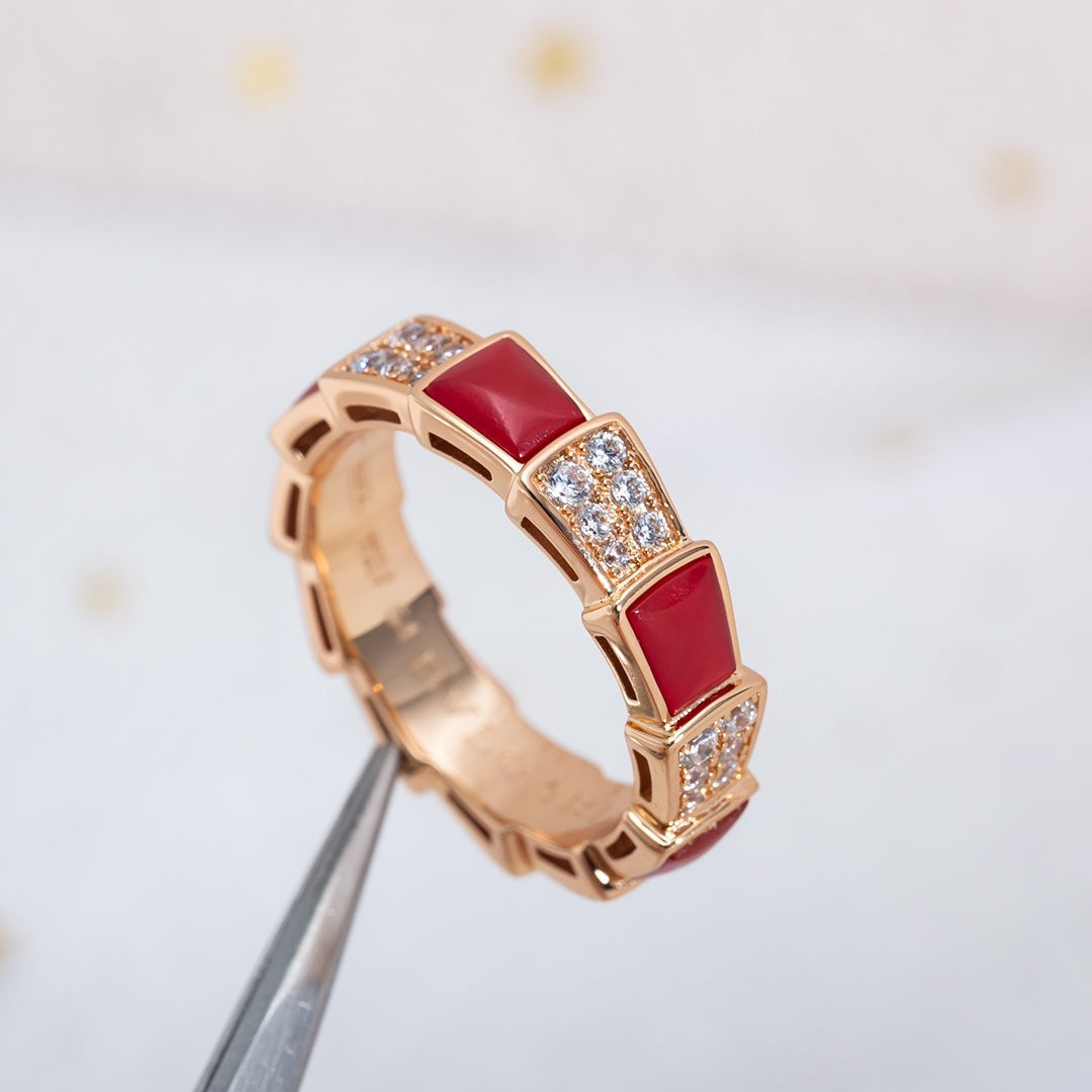 [LORA]SERPENTI RING PINK GOLD CARNELIAN DIAMOND PAVED 4MM