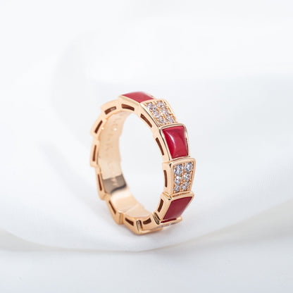 [LORA]SERPENTI RING PINK GOLD CARNELIAN DIAMOND PAVED 4MM