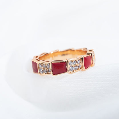 [LORA]SERPENTI RING PINK GOLD CARNELIAN DIAMOND PAVED 4MM