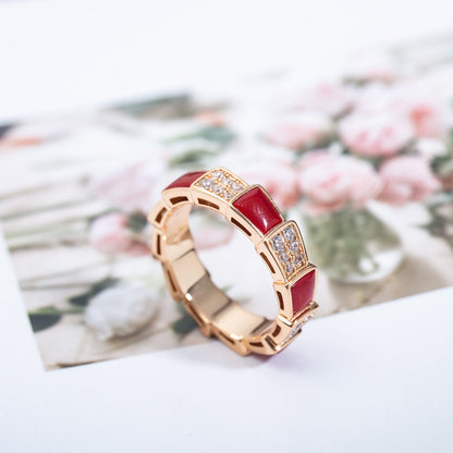 [LORA]SERPENTI RING PINK GOLD CARNELIAN DIAMOND PAVED 4MM