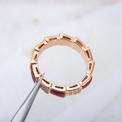 [LORA]SERPENTI RING PINK GOLD CARNELIAN DIAMOND PAVED 4MM