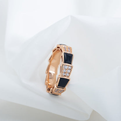 [LORA]SERPENTI RING PINK GOLD BLACK MOP DIAMOND PAVED 4MM