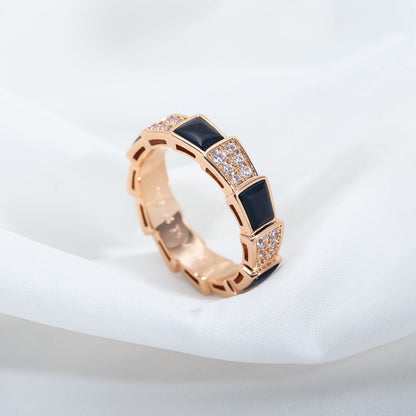 [LORA]SERPENTI RING PINK GOLD BLACK MOP DIAMOND PAVED 4MM