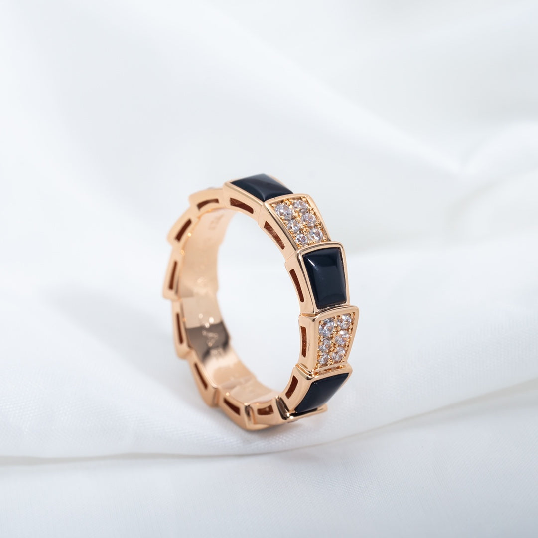 [LORA]SERPENTI RING PINK GOLD BLACK MOP DIAMOND PAVED 4MM
