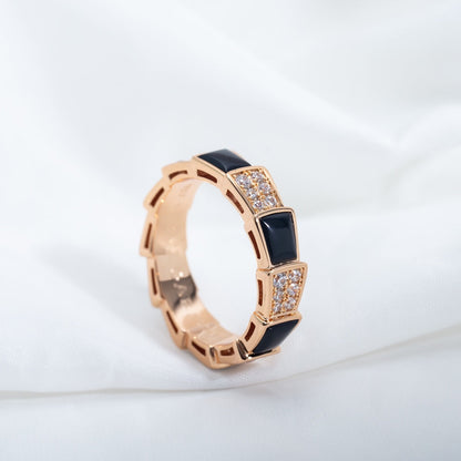 [LORA]SERPENTI RING PINK GOLD BLACK MOP DIAMOND PAVED 4MM