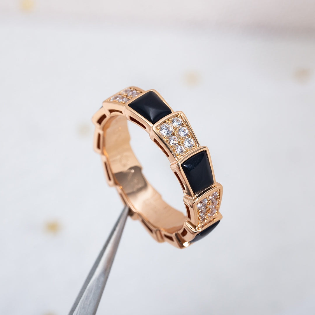 [LORA]SERPENTI RING PINK GOLD BLACK MOP DIAMOND PAVED 4MM