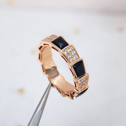 [LORA]SERPENTI RING PINK GOLD BLACK MOP DIAMOND PAVED 4MM