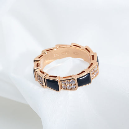 [LORA]SERPENTI RING PINK GOLD BLACK MOP DIAMOND PAVED 4MM